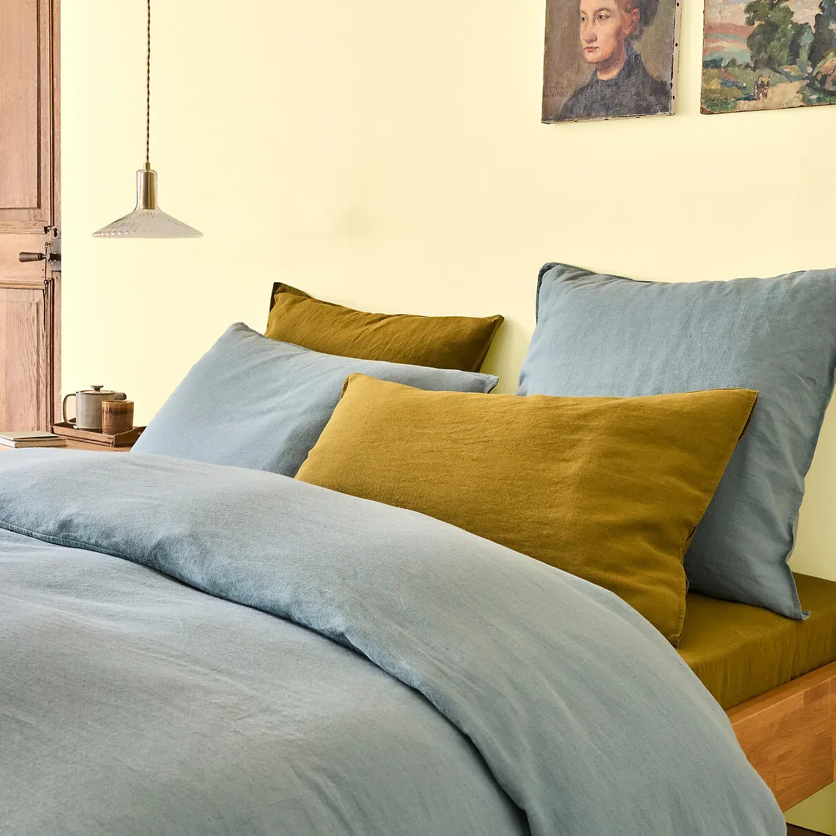 Marnie Fitted Sheet with 30cm Flap - Moss Green, Washed Cotton/Linen alternate view