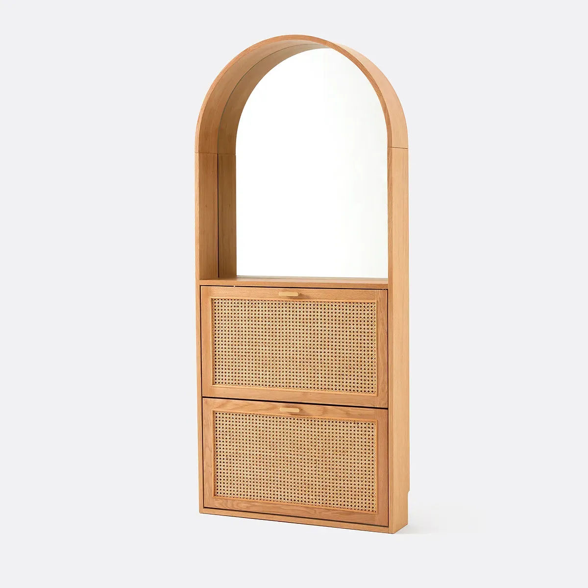 Mathéo Shoe Cabinet with Mirror & Fold-Down Doors - Natural Oak Veneer product
