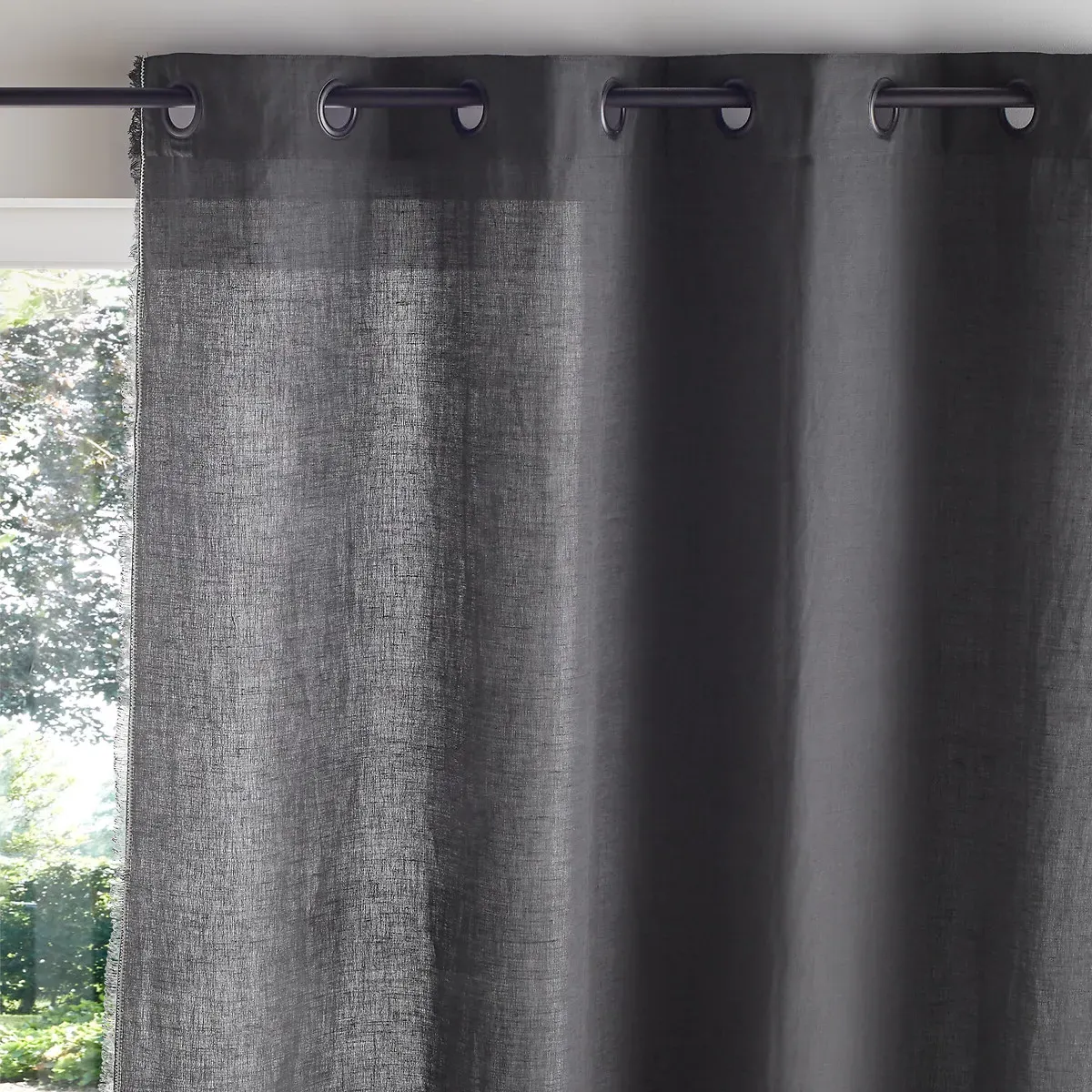 Menorca Eyelet Curtain with Embroidery - Blue Grey, Linen Cotton product