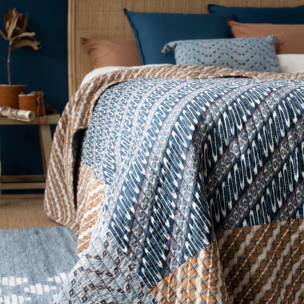 Midako Kantha Bedspread - Blue, Washed Cotton alternate view