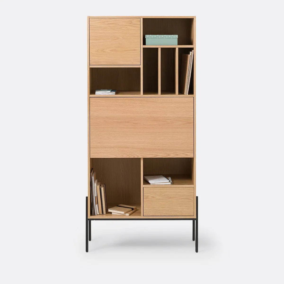 Miha Bookcase with Secretary Desk - Light Wood, Oak Veneer MDF alternate view