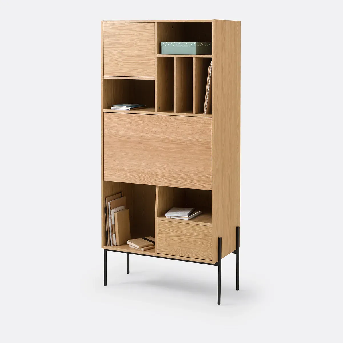 Miha Bookcase with Secretary Desk - Light Wood, Oak Veneer MDF product