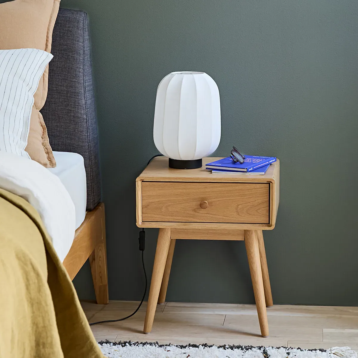 Miji 1 Drawer Bedside Table - Oak, Oak Veneer alternate view