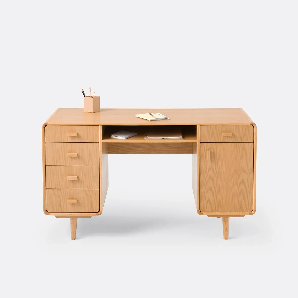 Miji Desk with 2 Cabinets - Light Wood, Oak Veneer alternate view