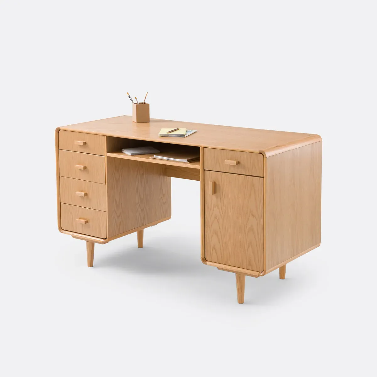 Miji Desk with 2 Cabinets - Light Wood, Oak Veneer product