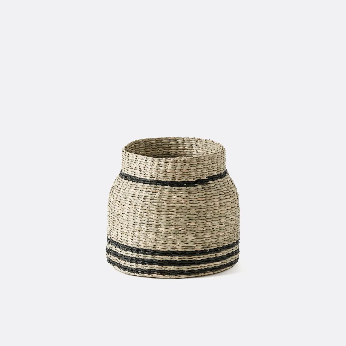Mila Round Woven Straw Pot - Natural, Black alternate view