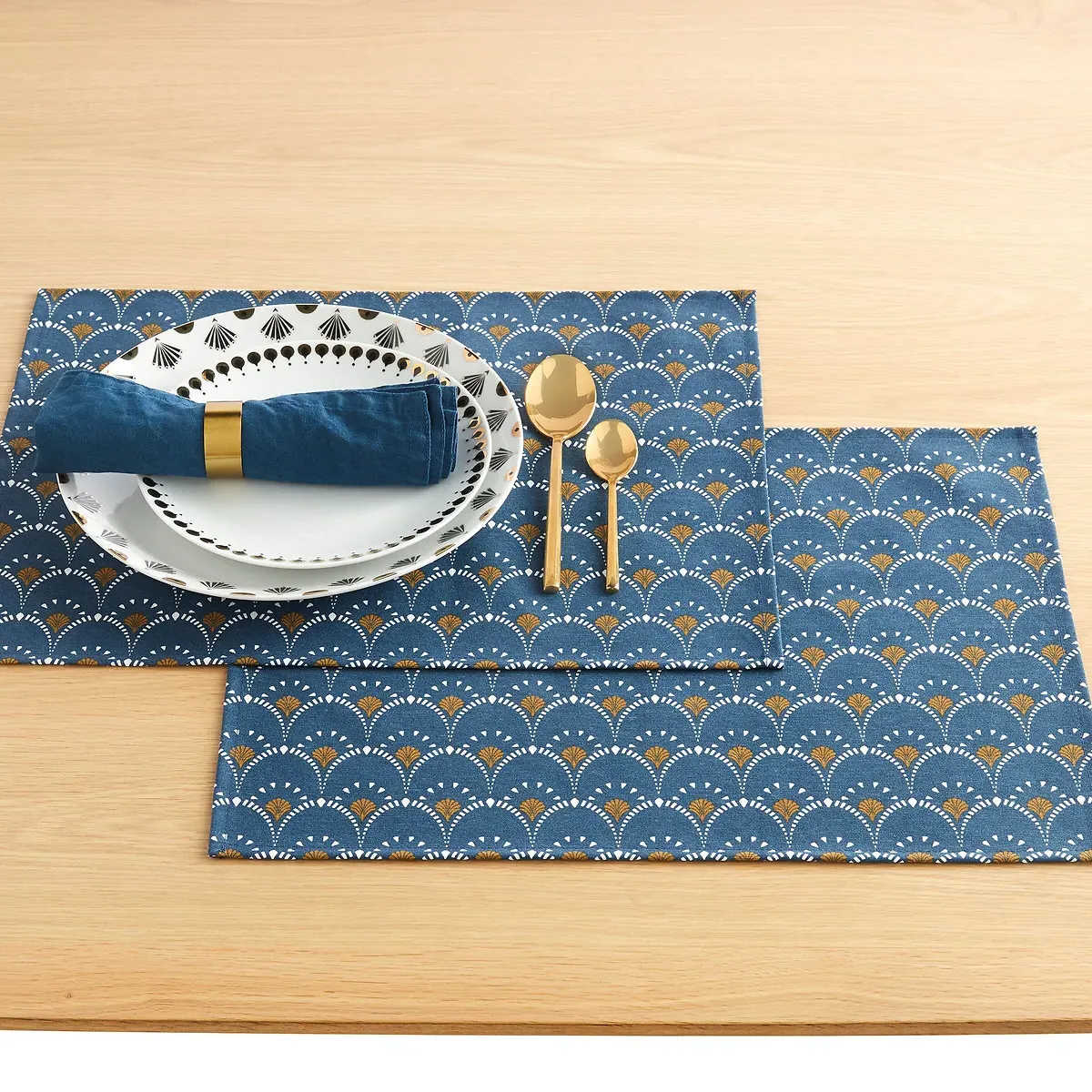 Mina Stain-Resistant Placemats Set of 2 - Prussian Blue, Cotton product