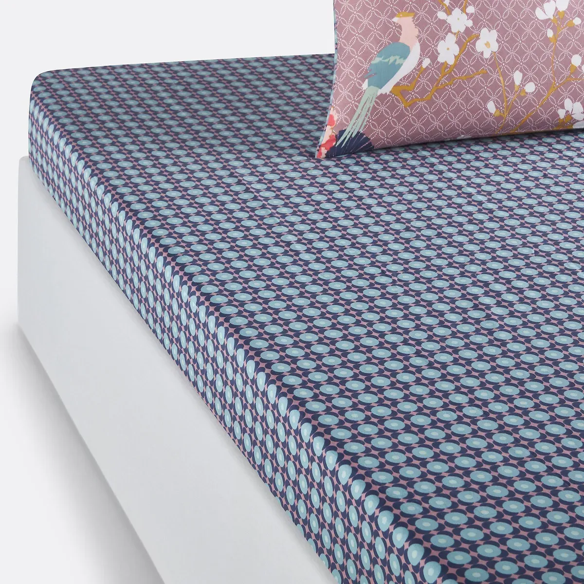 Miss China Fitted Sheet - Mauve Print, Cotton product