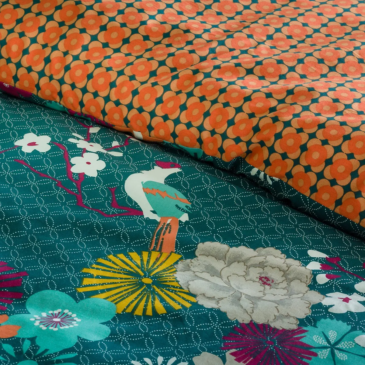 Miss China Floral Reversible Duvet Cover - Teal, Cotton alternate view