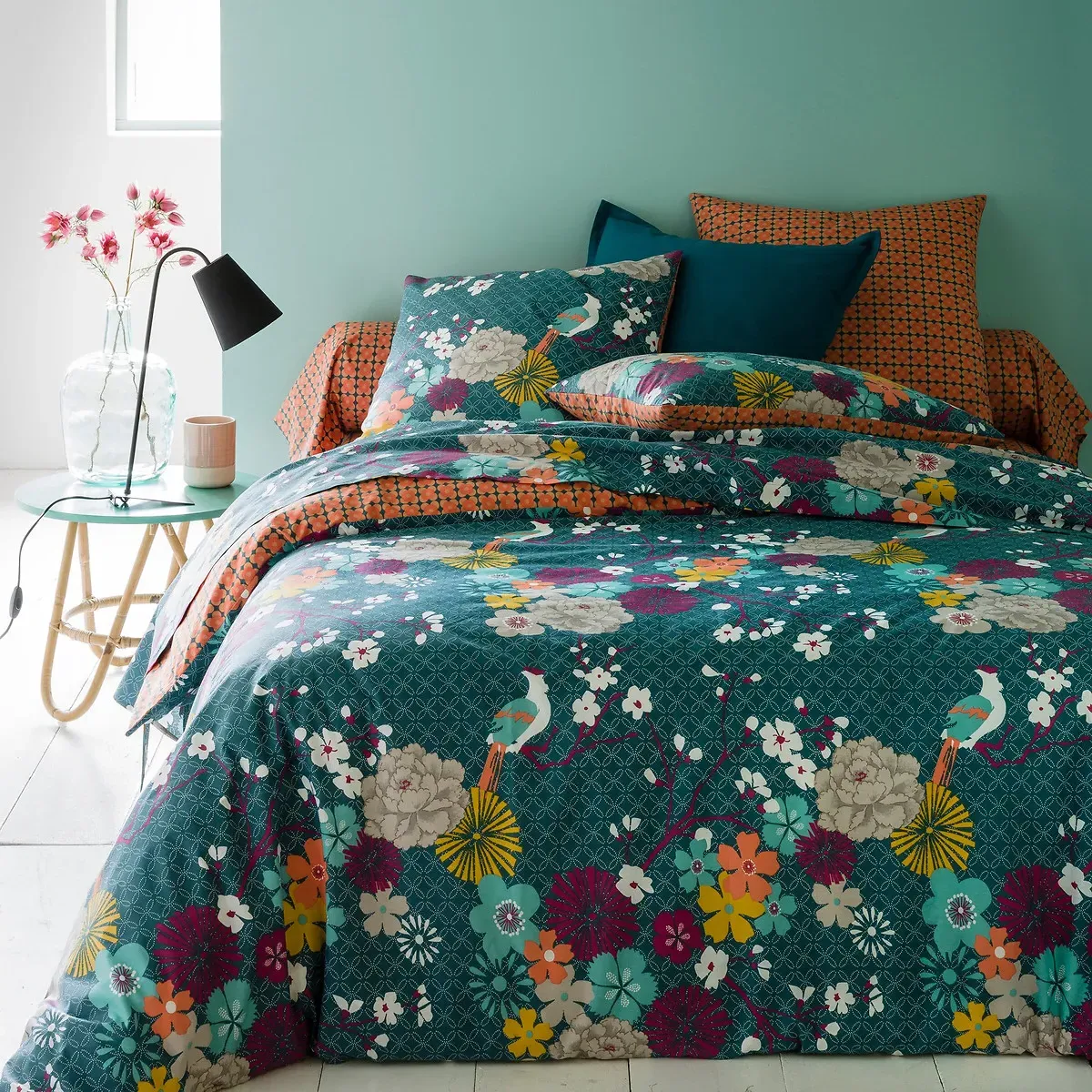 Miss China Floral Reversible Duvet Cover - Teal, Cotton product