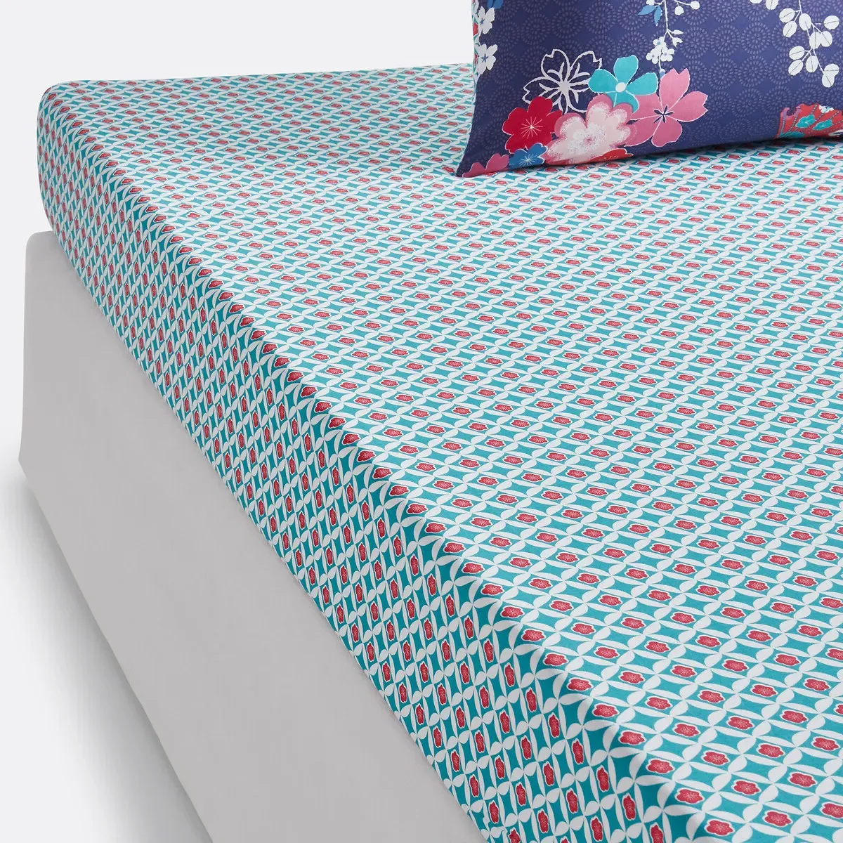 Miss Shanghai Cotton Fitted Sheet - Dark Blue Print product
