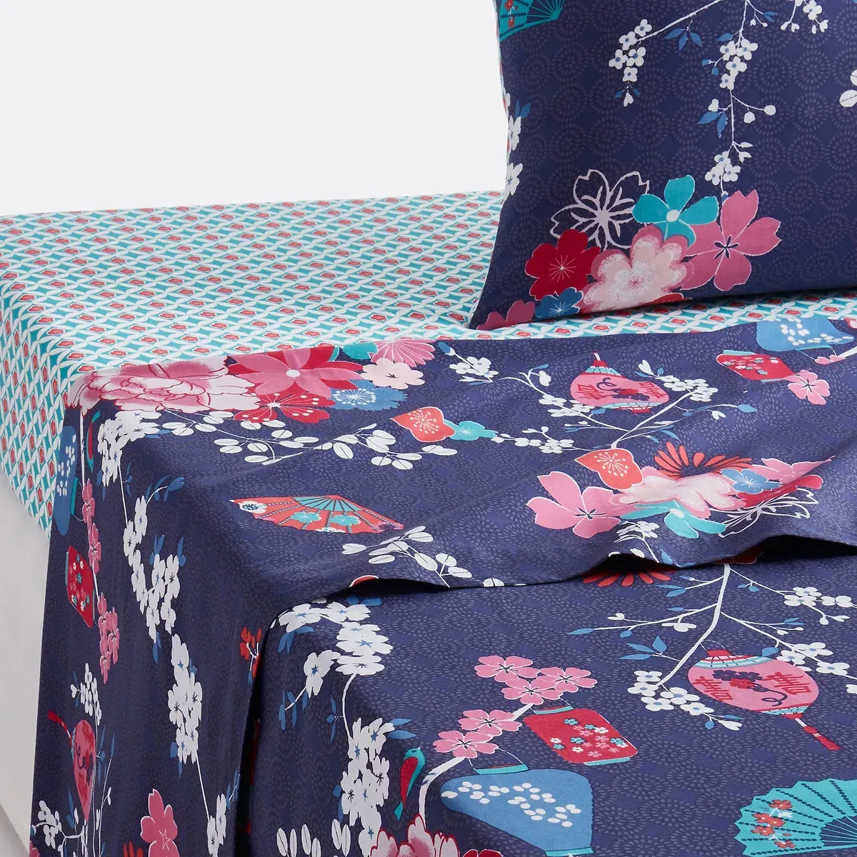 Miss Shanghai Flat Sheet - Dark Blue Print, Cotton product