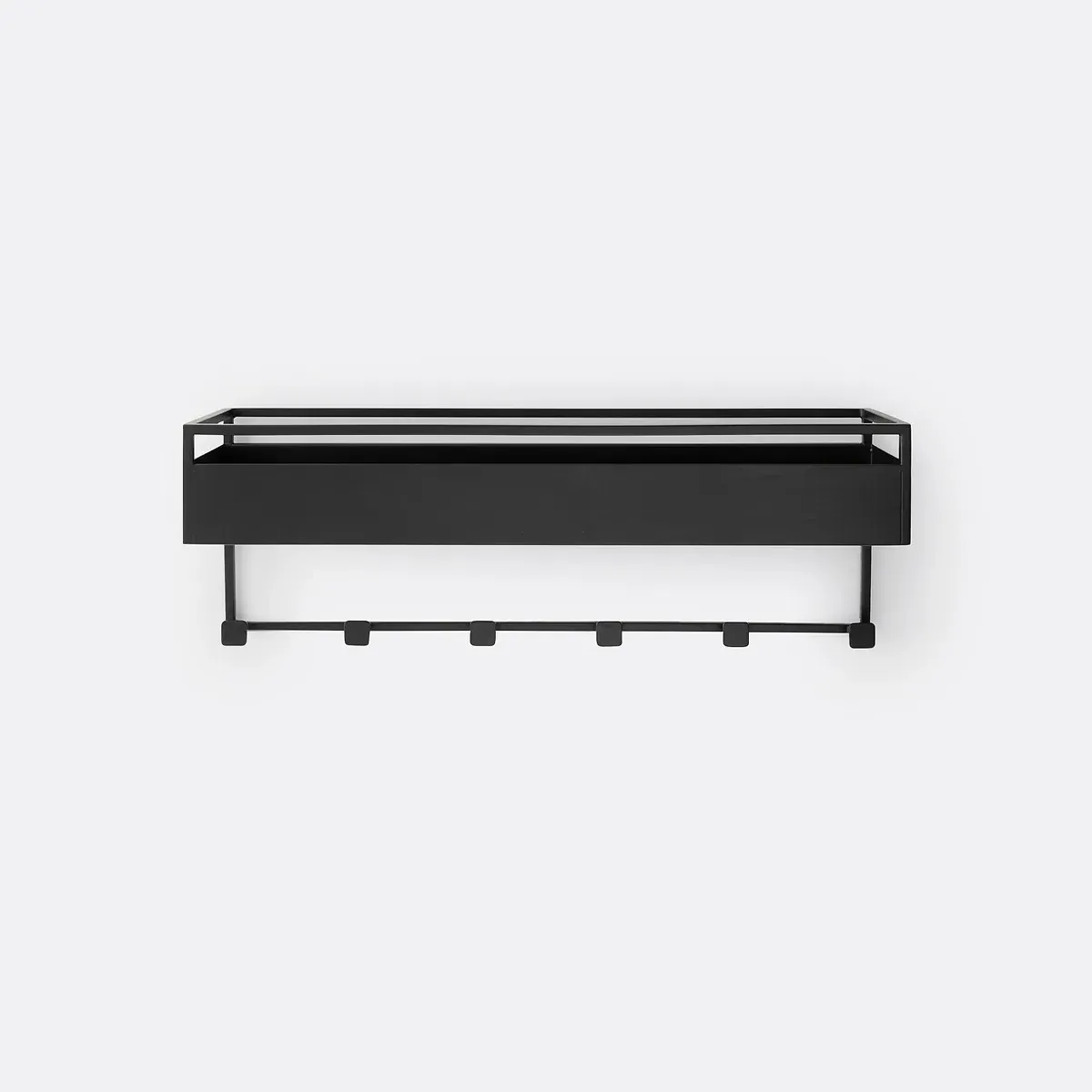 Miva Wall Shelf with 6 Hooks - Black, Steel alternate view