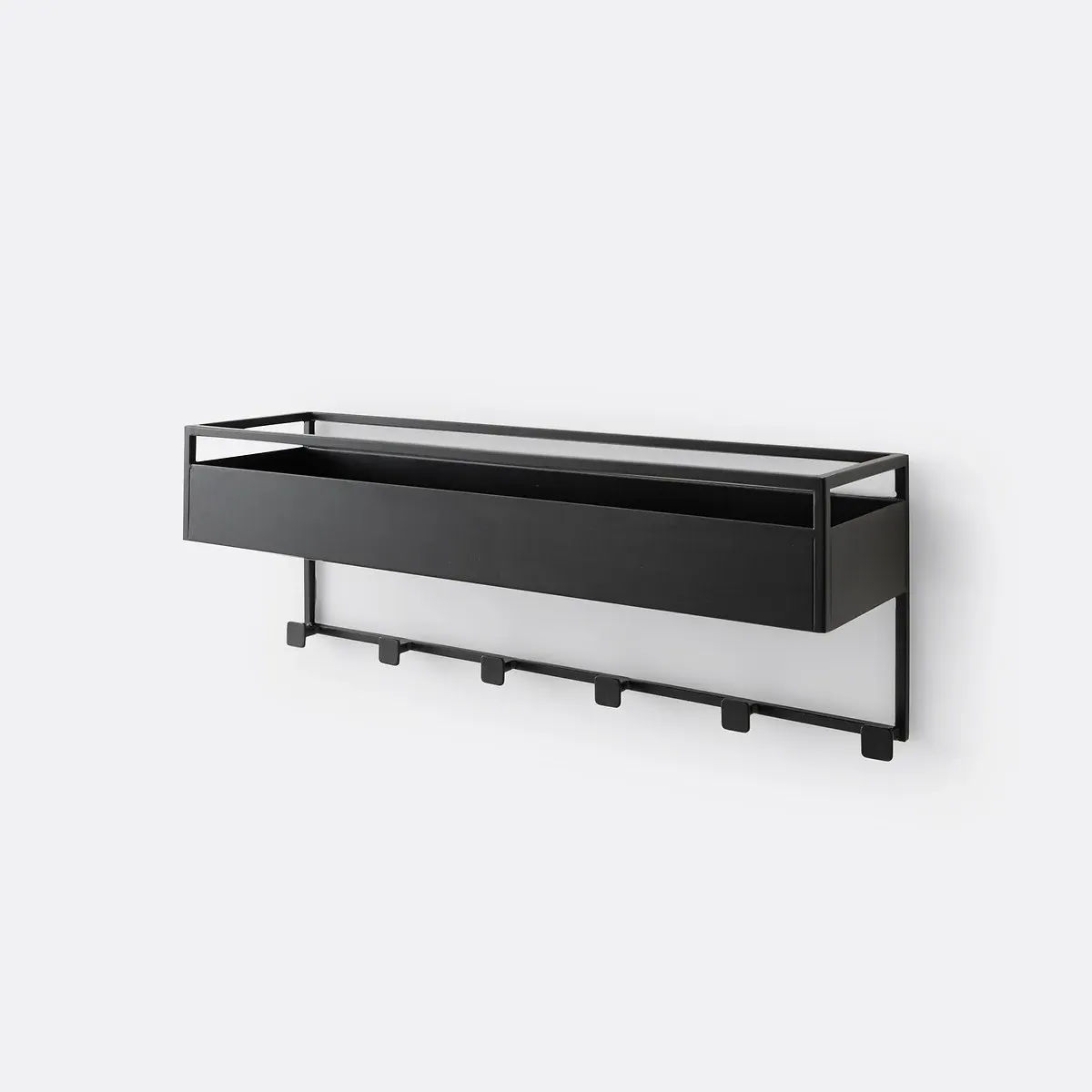 Miva Wall Shelf with 6 Hooks - Black, Steel product