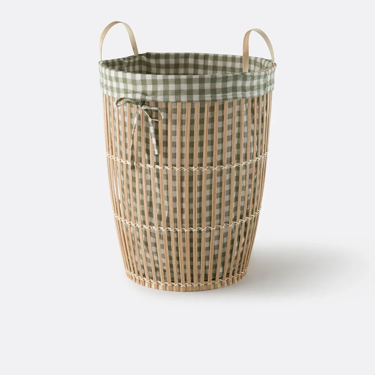 Monoa Gingham Lined Bamboo Laundry Basket - Natural product