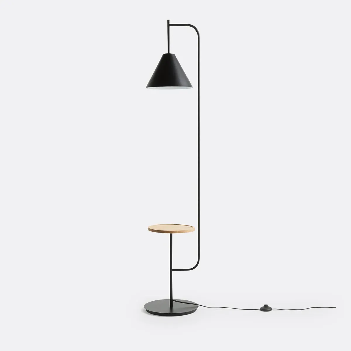 Mugli Floor Lamp with Oak Shelf - Black, Iron product