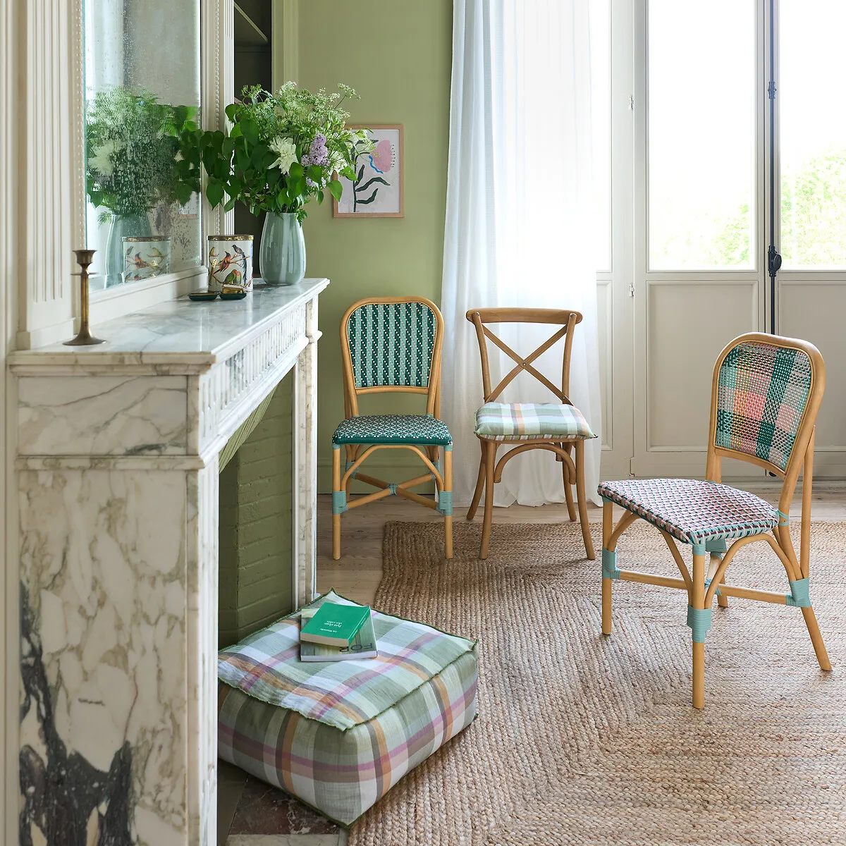 Musette Set of 2 Tartan Braided Chairs - Pink, Rattan alternate view
