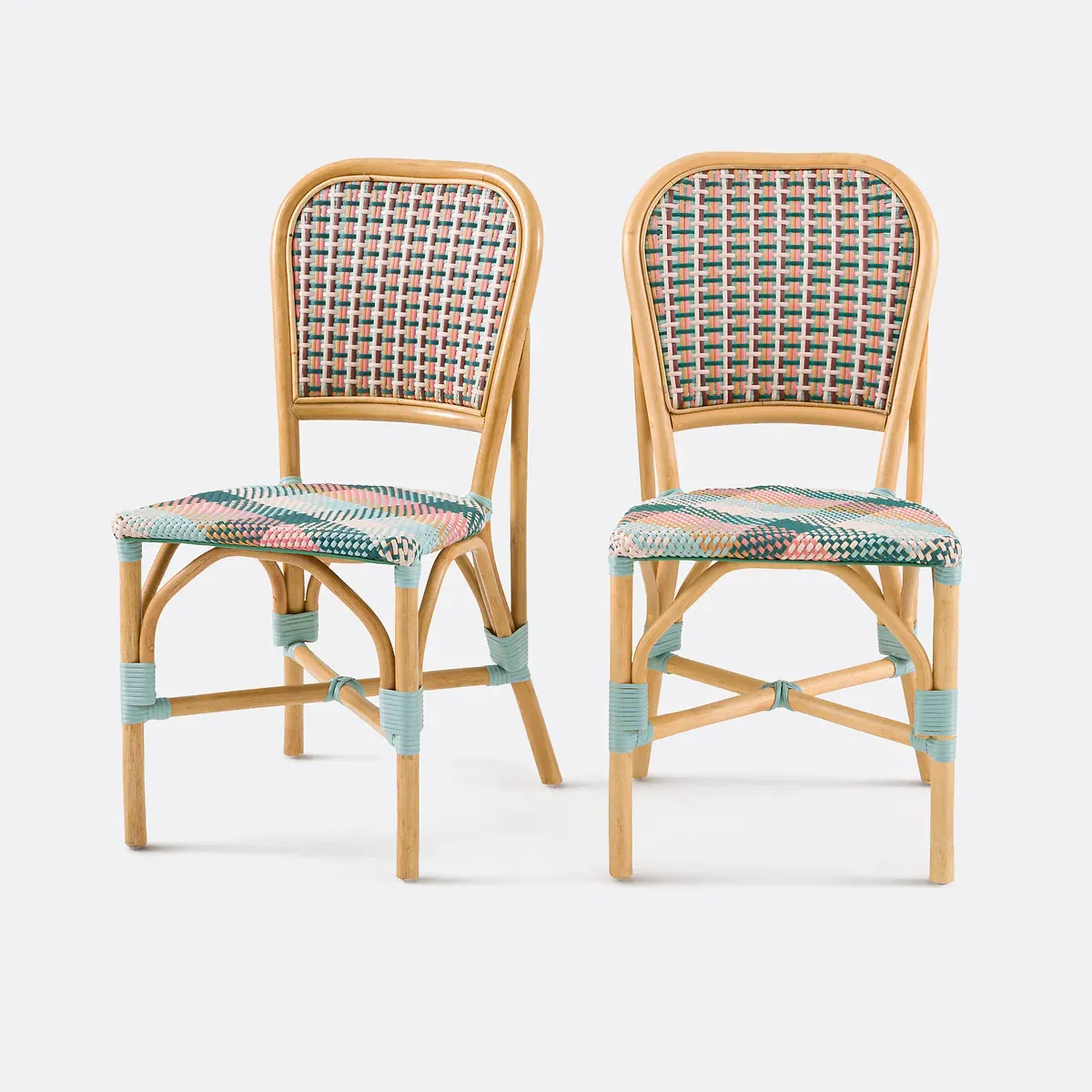 Musette Set of 2 Tartan Braided Chairs - Pink, Rattan product