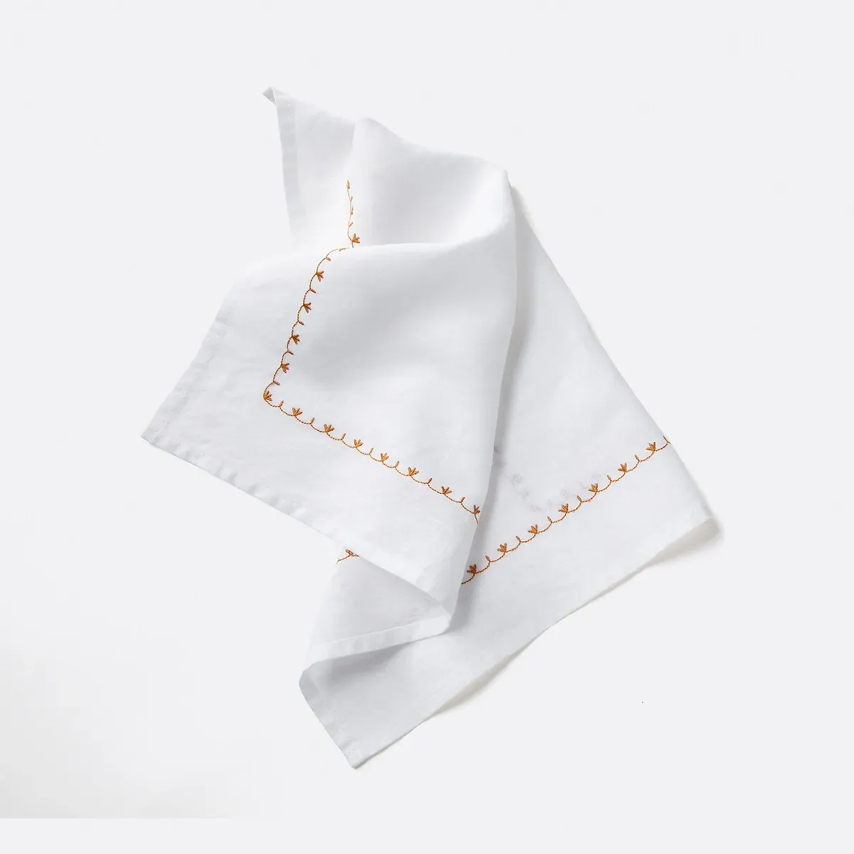 Mynia Set of 2 Napkins with Embroidered Border - White, Linen alternate view