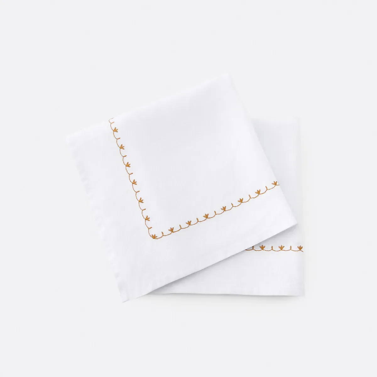 Mynia Set of 2 Napkins with Embroidered Border - White, Linen product