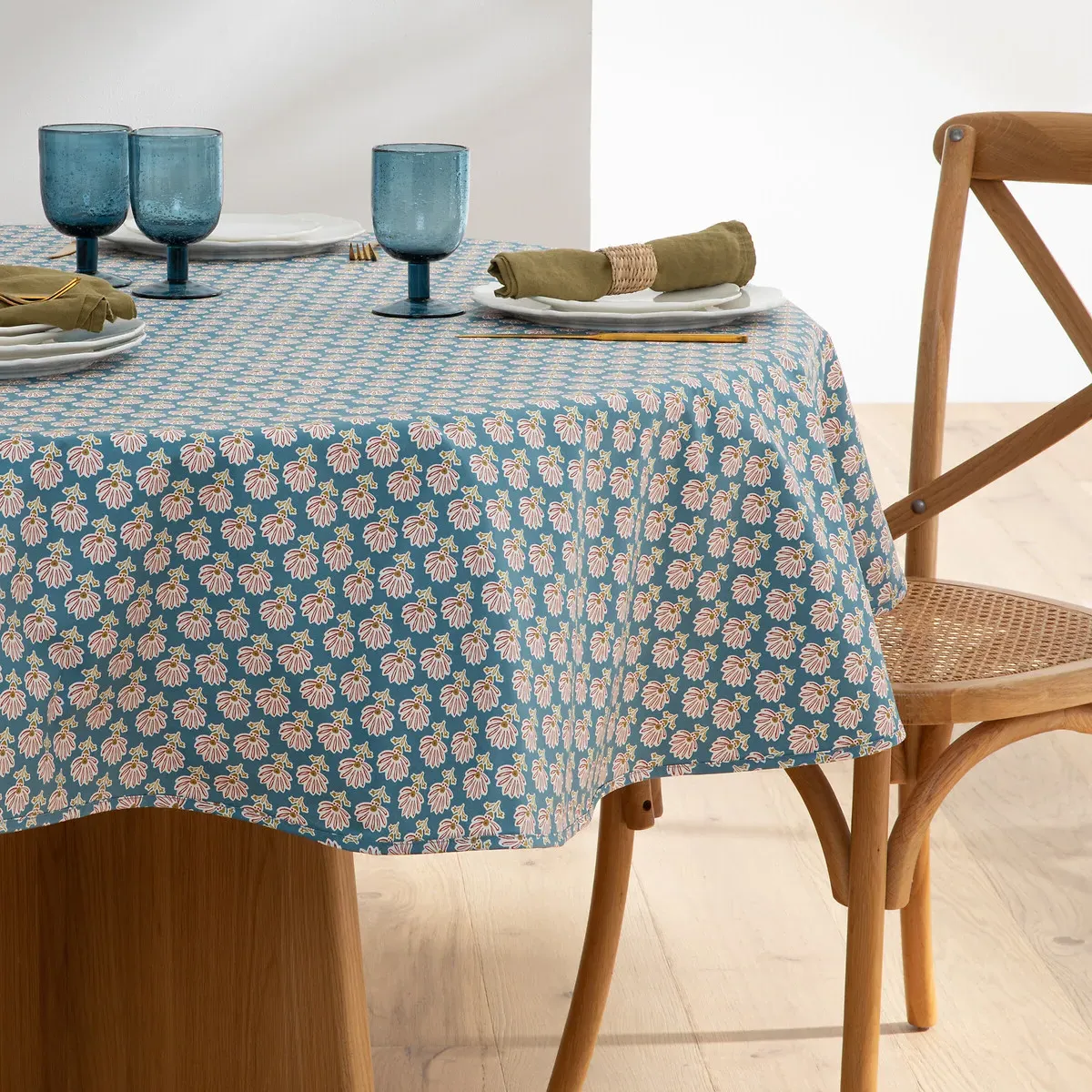 Nadesha Round Tablecloth - Floral Print, Coated Cotton product