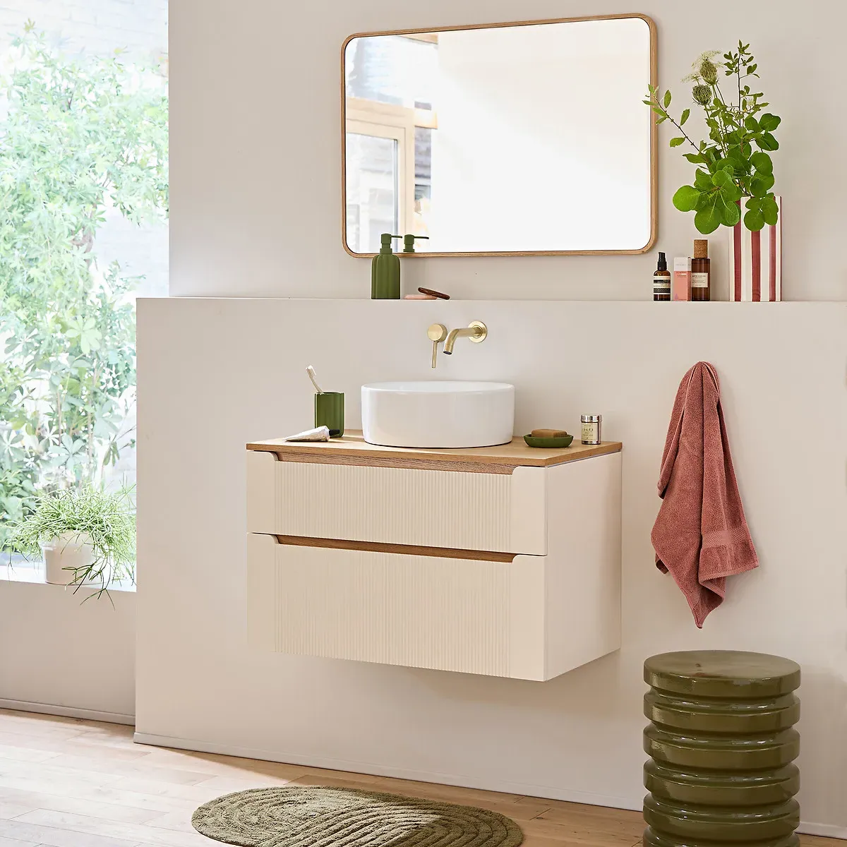 Naida Suspended Vanity Unit with 2 Drawers - Off-White, Oak alternate view
