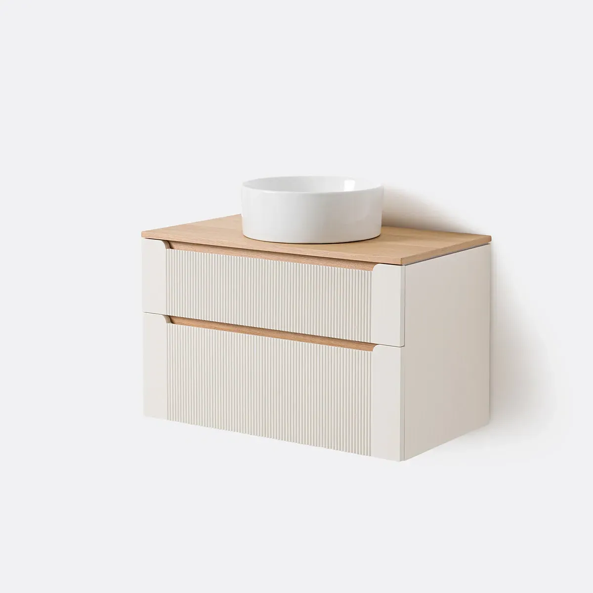 Naida Suspended Vanity Unit with 2 Drawers - Off-White, Oak product