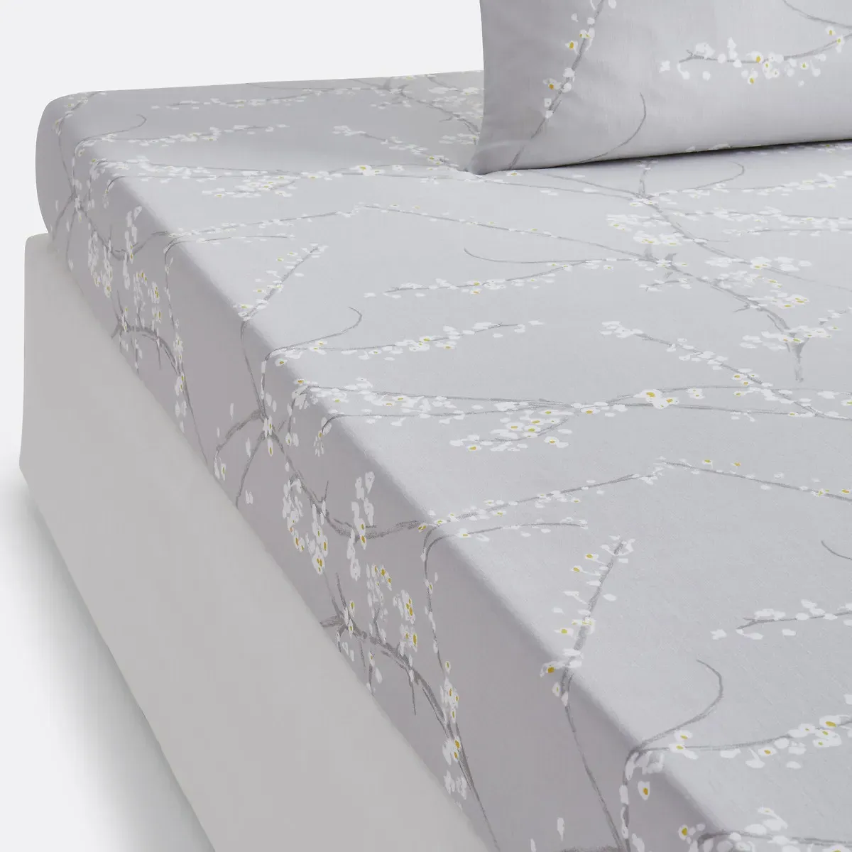 Natsumi Fitted Sheet - Printed Grey, Cotton Satin product