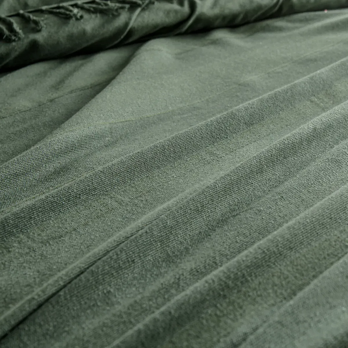 Nedo Fringed Bedspread - Green, Cotton alternate view