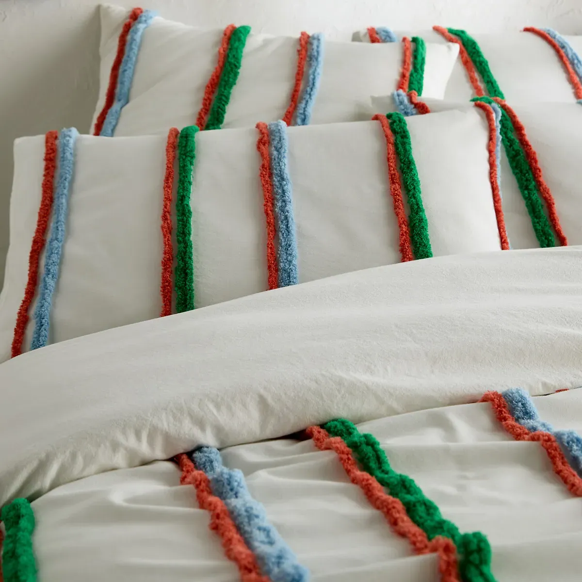 Neil Striped Tufted Duvet Cover - Off-White, Cotton alternate view