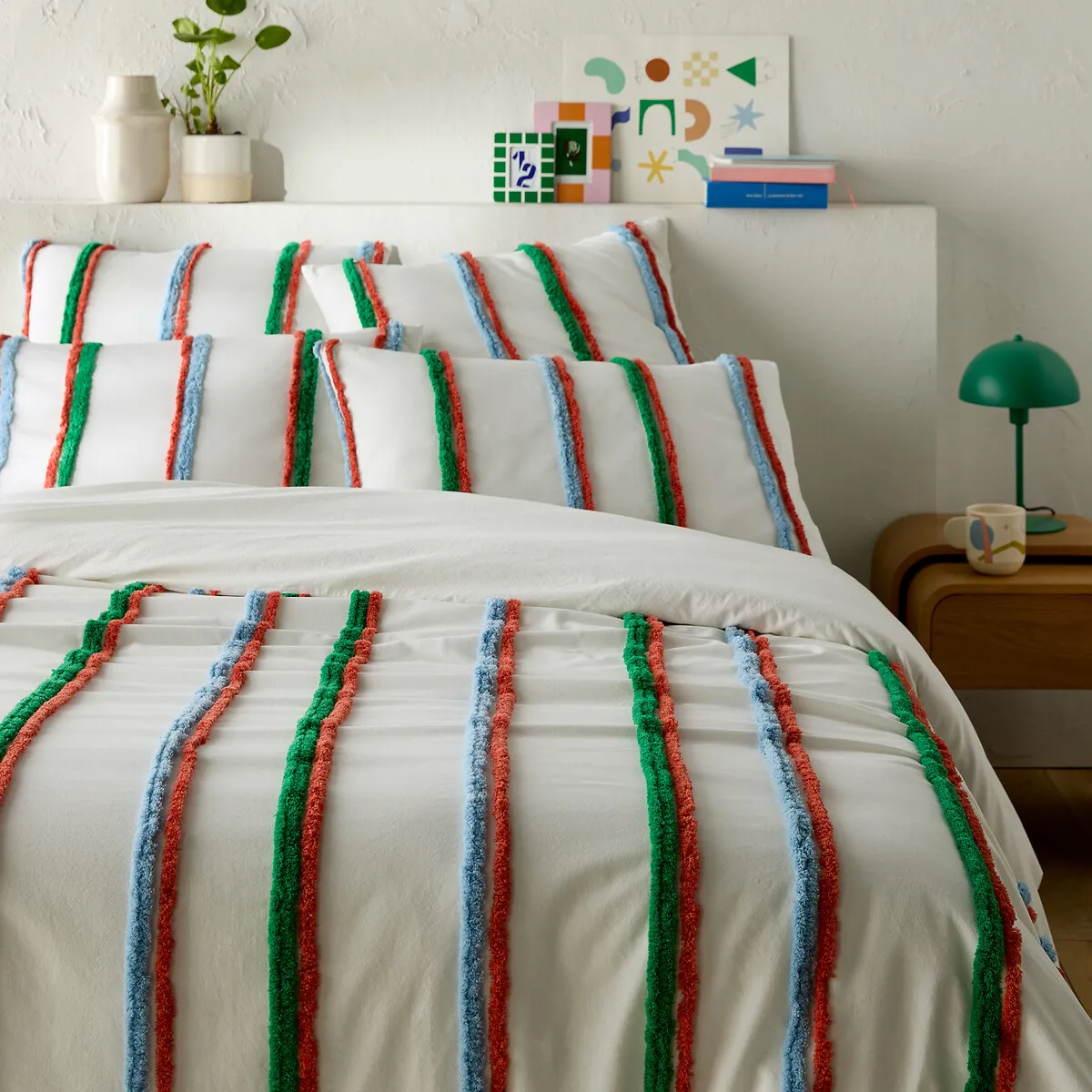 Neil Striped Tufted Duvet Cover - Off-White, Cotton product