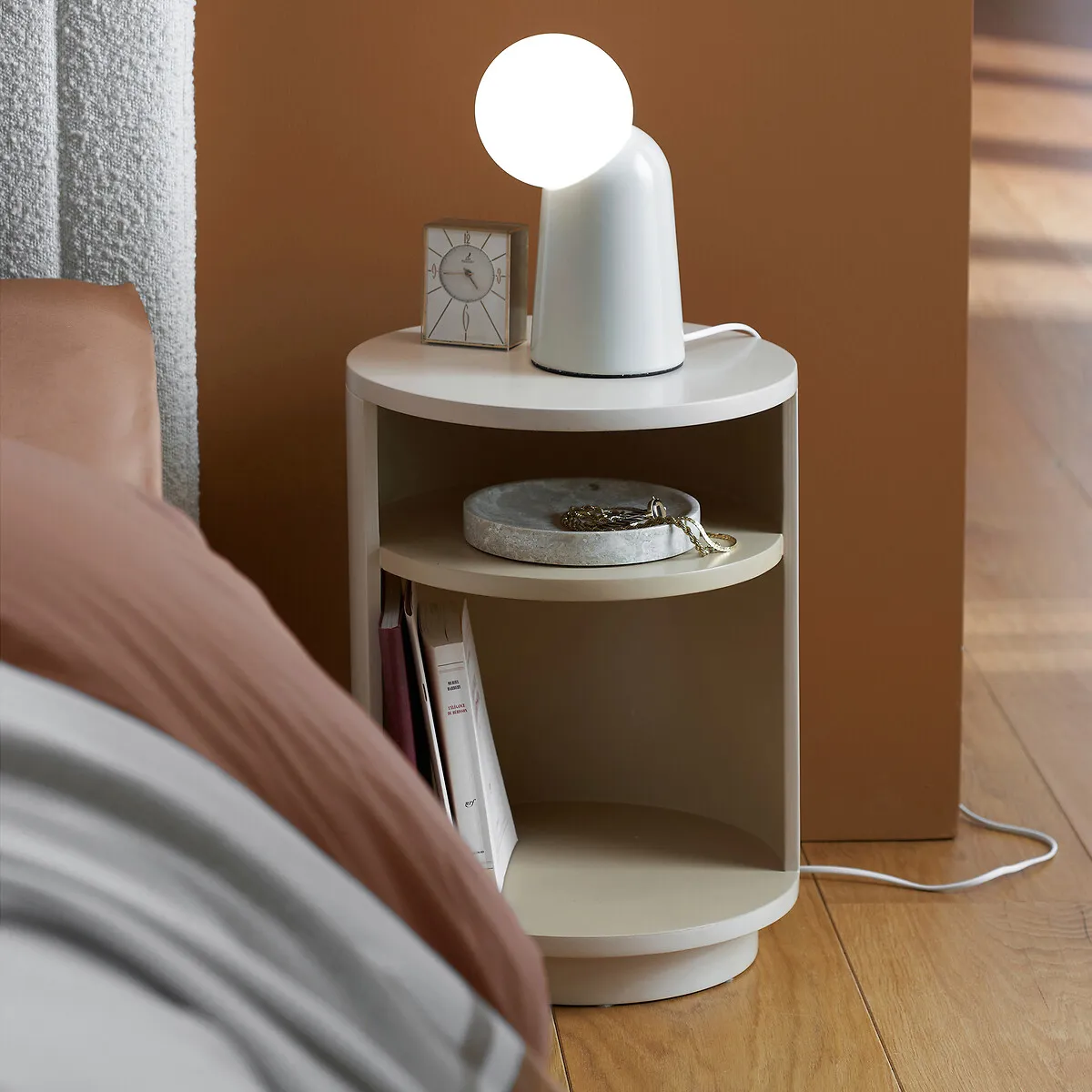 Nereo Cylindrical Bedside Table with Storage - Nude alternate view