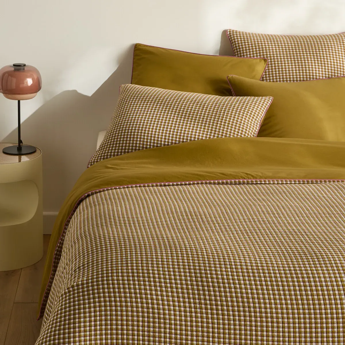 Ninon Duvet Cover - Ochre Gingham, Cotton product