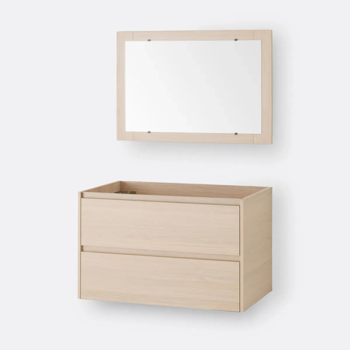 Nirio L-Shaped Wall-Mounted Vanity Unit & Mirror Set - Light Oak product