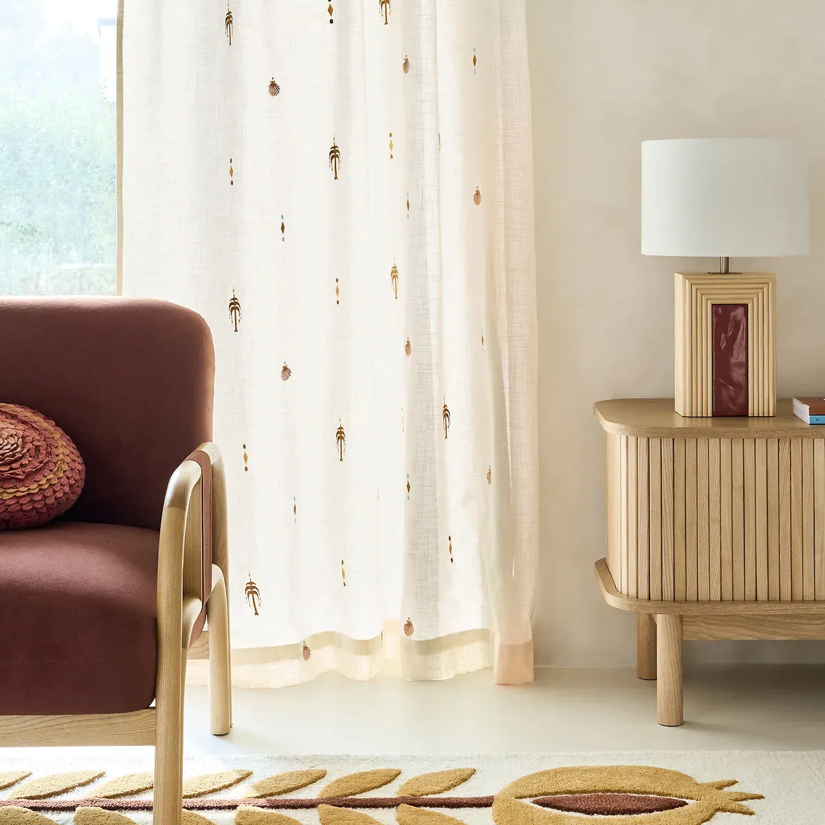 Nizar Embroidered Tropical Curtain Concealed Tab Top - Multi-Coloured, Cotton alternate view