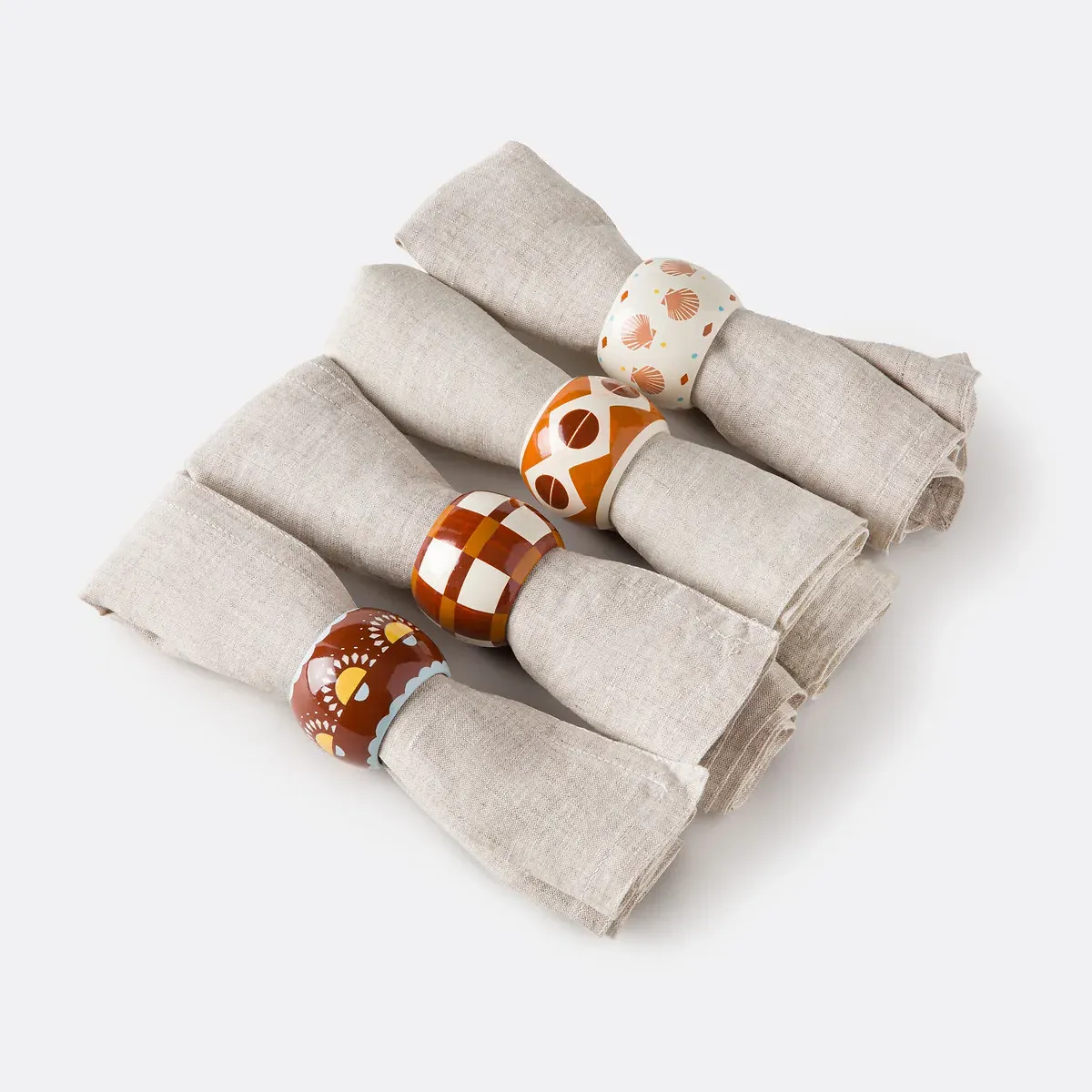 Nizar Napkin Rings Set of 4 - Multi-Coloured, Mango Wood alternate view