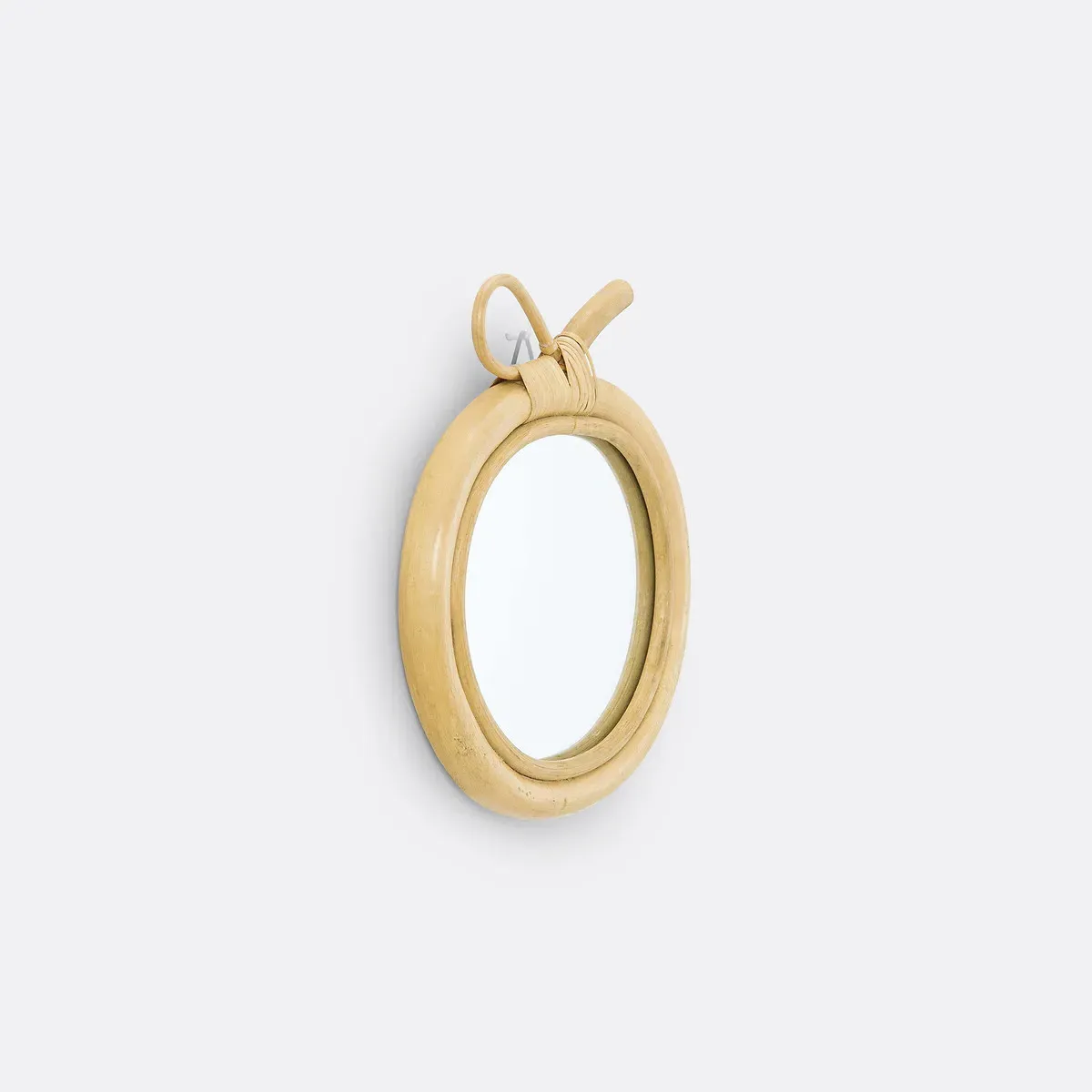 Nogu Apple Shaped Wall Mirror - Natural, Rattan alternate view