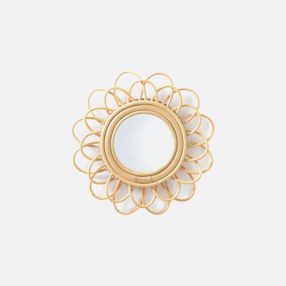 Nogu Double Flower Round Wall Mirror - Natural, Rattan product