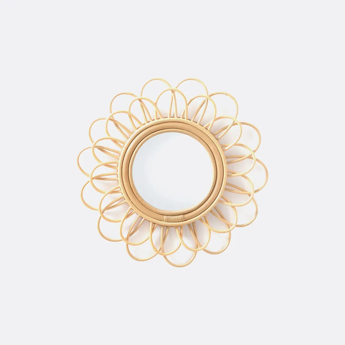 Nogu Double Flower Round Wall Mirror - Natural, Rattan product