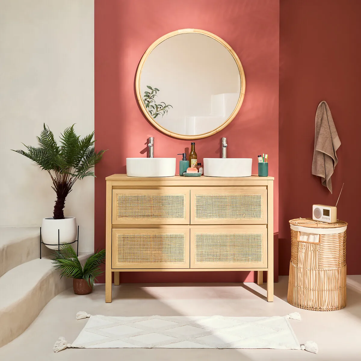 Nogu Round Wall Mirror - Natural, Rattan alternate view