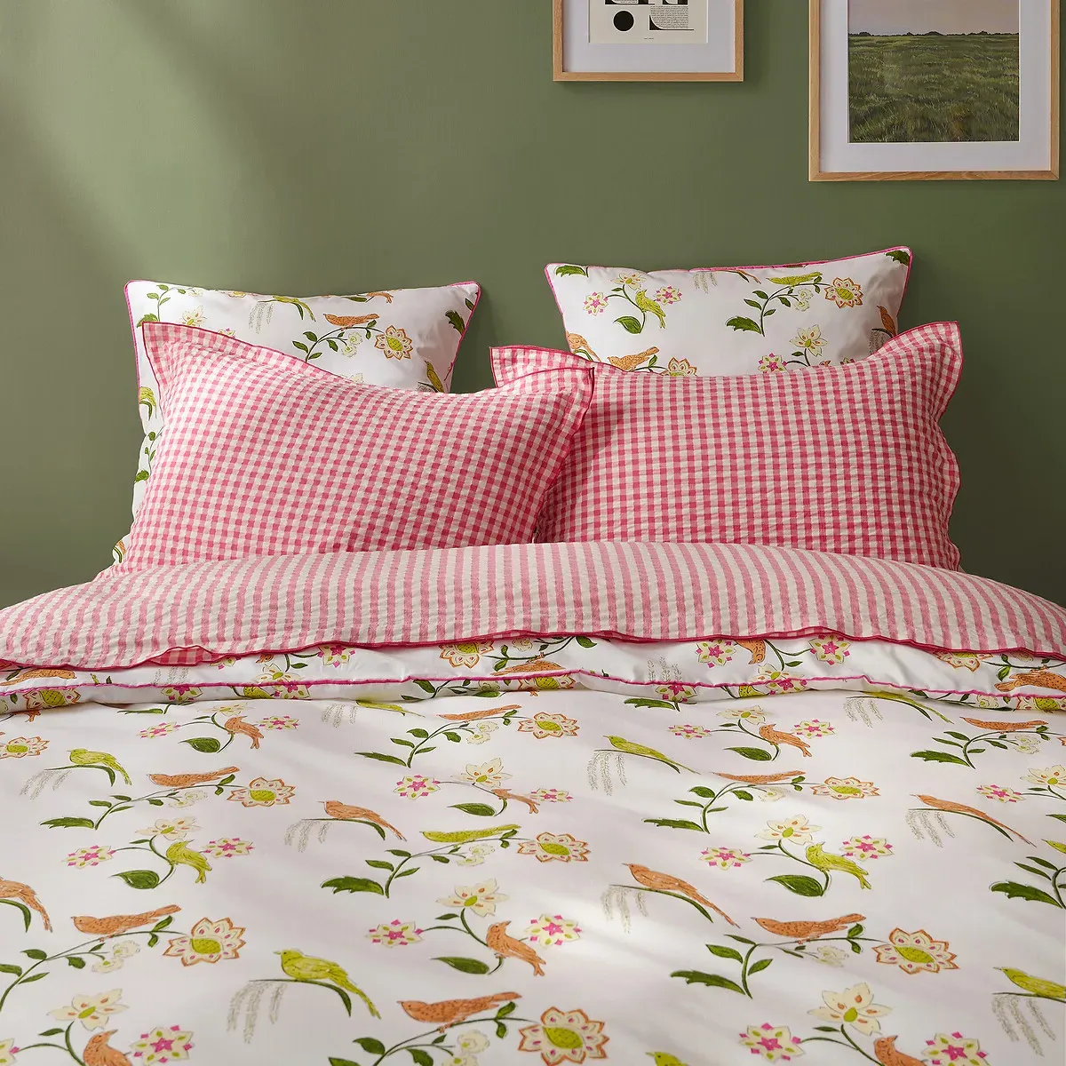 Nora Bird & Floral Print Pillowcase - Cotton Percale alternate view