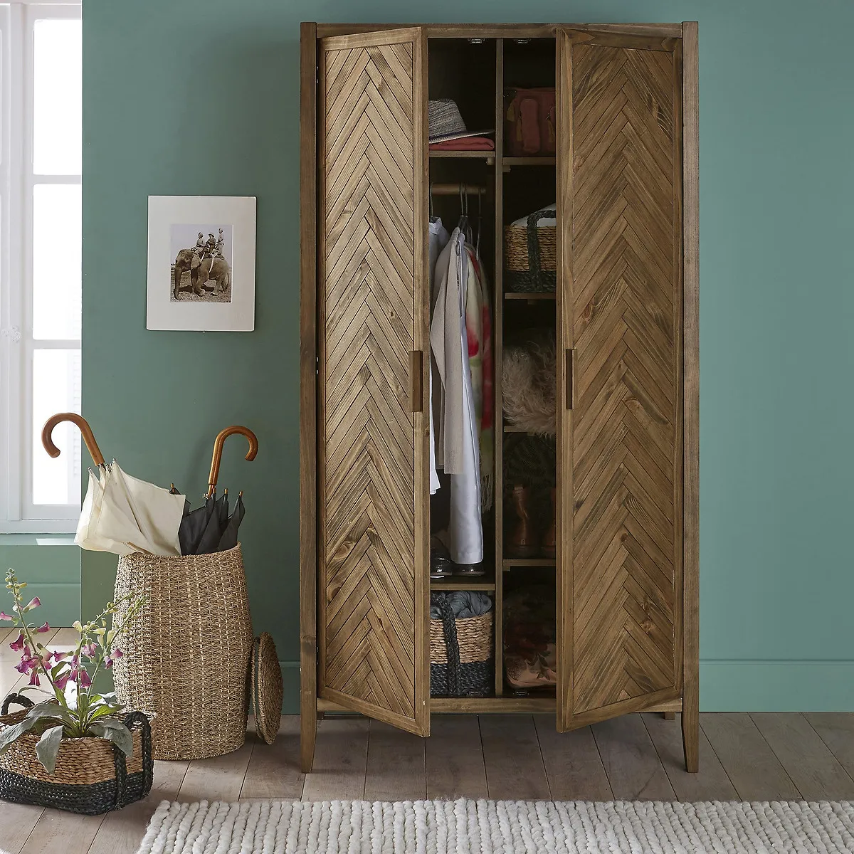 Nottingham 2-Door Wardrobe - Dark Wood, Solid Pine alternate view