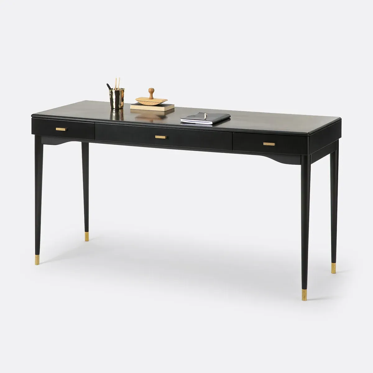 Novani 3-Drawer Desk - Black, Solid Birch product