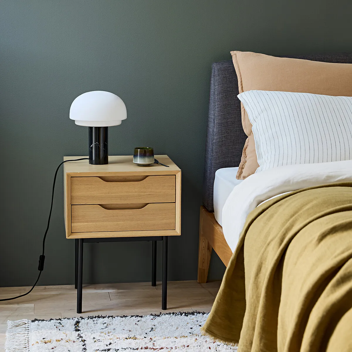 Noyeto 2-Drawer Bedside Table - Oak, MDF alternate view