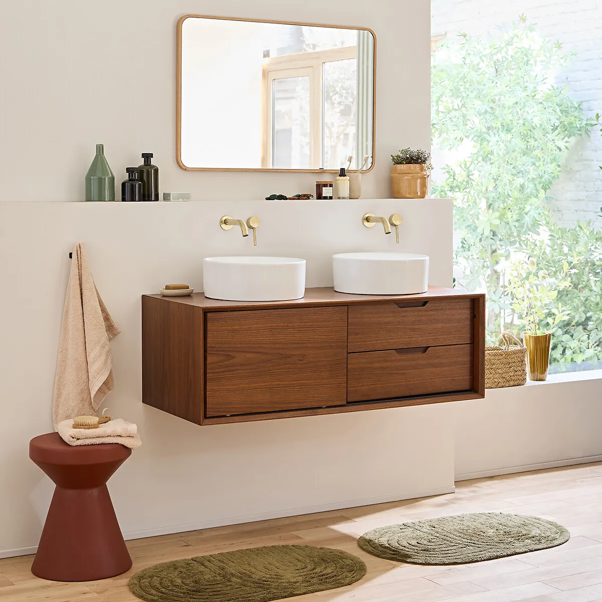 Noyeto Wall-Mounted Vanity Unit - Walnut, MDF alternate view