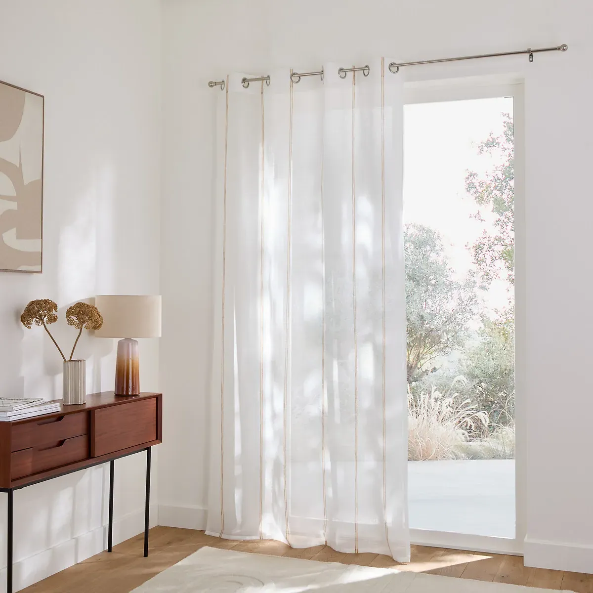 Nyong Striped Voile Panel with Eyelets - Caramel, Polyester alternate view