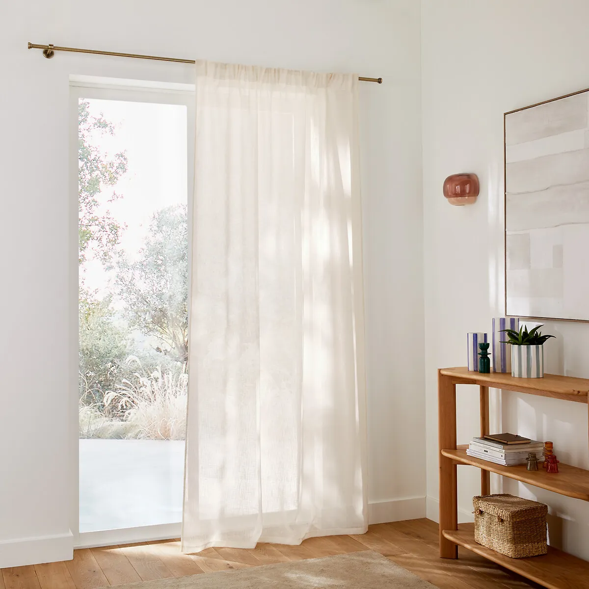 Nyong Voile Panel Pencil Pleat and Wave - Ecru, Polyester alternate view