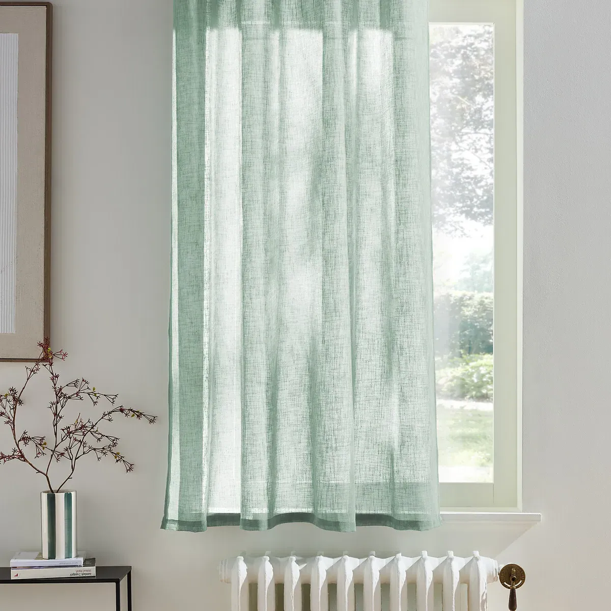 Nyong Voile Radiator Panel with Eyelets - Sage Green, Polyester product