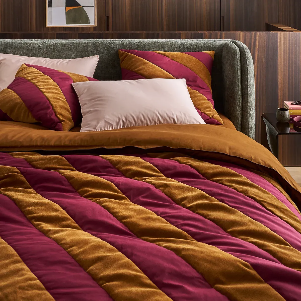Odile Striped Quilted Bedspread - Cotton, Velour product