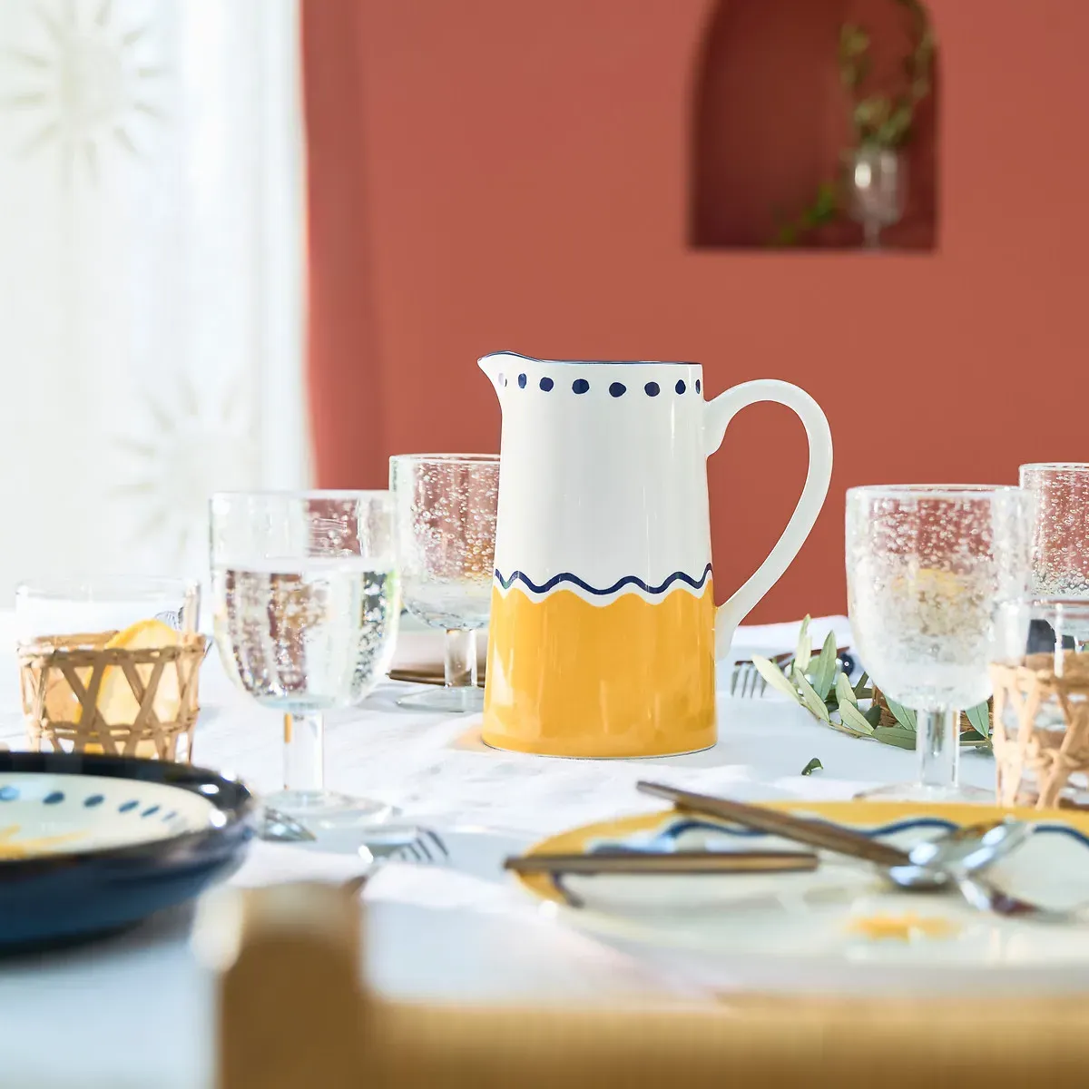 Olympe Patterned Carafe - Yellow, Earthenware alternate view